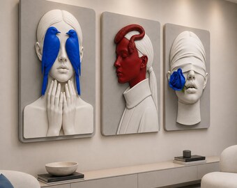 3D Sculptural Woman Face Wall Art, Abstract Female Portrait, Modern Home Decor