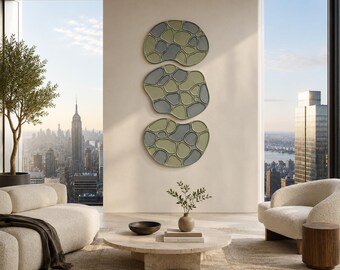 3-Piece Organic Pebble Wall Art, Sage Green Modern Abstract Hanging