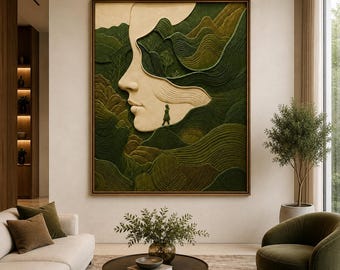 Textured Face Mountain Landscape Art | Surreal Double Exposure Wall Hanging