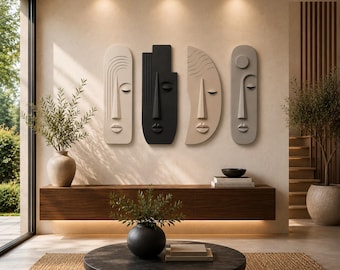 3D Abstract Face Wall Art Set, Modern Sculptural Decor, Minimalist Living Room Accent