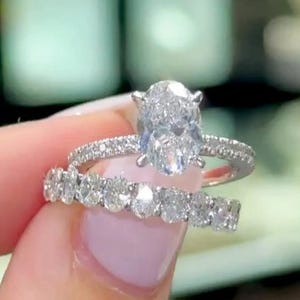 Oval Moissanite Engagement Ring Set: 14K Gold Bridal Wedding Promise Ring