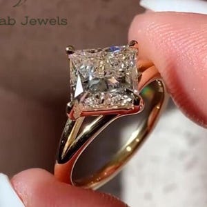 2.50 CT Princess Cut Moissanite Ring | 14k Yellow Gold | Solitaire Square Cut Ring | Promise Ring for her| Vintage ring | Engagement Ring.