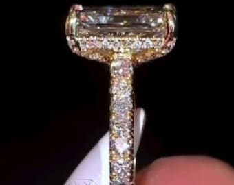 3,5 kt stralende moissaniet verlovingsring, 10 kt, 14 kt, 18 kt massief goud, verborgen halo solitaire beloftering, ring met 4 tanden, cadeau voor vriendin