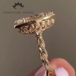 3CT Marquise Cut Moissanite Engagement Ring, 14K Solid Gold, Double Rope Twisted Shank Band, Hidden Halo Ring, Wedding Ring, Promiss Ring.