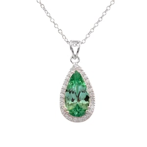 Ceylon Green Parti Sapphire Pear Pendant: 925 Sterling Silver Charm