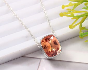 Colgante de zafiro Padparadscha de Ceilán de talla cojín, 12 x 9 mm, en plata de ley 925, perfecto como regalo de cumpleaños.