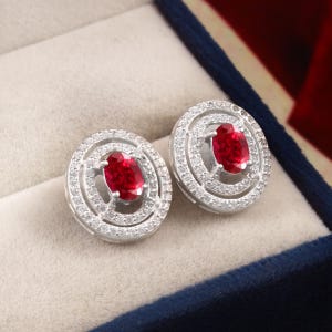 AAA Flawless Mozambique Blood Red Ruby Oval Cut Gemstone Charm Tops Studs, 8x6 MM 925 Sterling Silver Tops Studs For Her Birthday Gift