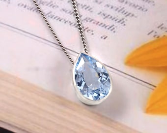 Colgante de pera con aguamarina AAA, plata de ley 925, regalo de aniversario