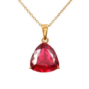 Flawless Mozambique Red Ruby Trillion Cut Gemstone Charm Pendant, 13x13 MM Gold Plated Over 925 Sterling Silver For Her Anniversary Gift