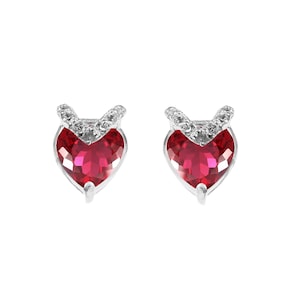 AAA Flawless Mozambique Blodröd Rubin Hjärtslipad Ädelsten Berlock Örhängen, 6 x 6 MM 925 Sterling Silver Örhängen, Förlovningsörhängen