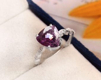 Alexandrite Trillion Ring, 925 Sterling Silver Anniversary Gift