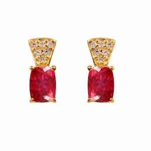 AAA Flawless Mozambique Blood Red Ruby Cushion Cut Gemstone Charm Tops Studs, 925 Sterling Silver 10k Gold Plated Over 7x5 MM