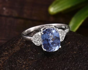 Ceylon Blue Sapphire Ring, 925 Sterling Silver Anniversary Gift