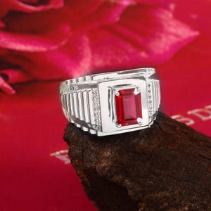 AAA Beautiful Flawless Mozambique Blood Red Ruby Radiant Cut Gemstone Ring, 925 Sterling Silver Ring For Her Anniversary Gift 9x7 MM