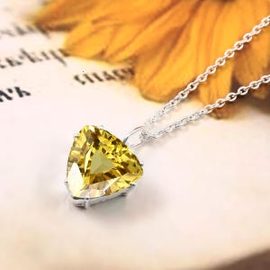 AAA Grade Flawless Ceylon Yellow Sapphire Trillion Cut Gemstone Charm Pendant, 13x13 MM 925 Sterling Silver Pendant For Her Anniversary Gift