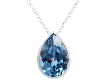 Colgante de plata de ley con pera y aguamarina AAA, regalo de aniversario