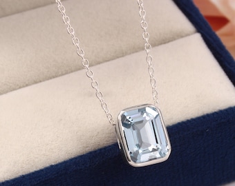 Colgante de aguamarina brasileña de corte radiante, impecable, de grado AAA, 12 x 10 mm, en plata de ley 925, ideal como regalo de aniversario.