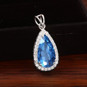 AAA Grade 17x9 MM Flawless Brazilian Indicolite Blue Pear Cut Gemstone Charm Pendant, 925 Sterling Silver Pendant For Her Birthday Gift