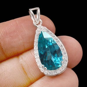 AAA 17x9 MM Flawless Ceylon Blue Green Parti Sapphire Pear Cut Gemstone Charm Pendant, 925 Sterling Silver Pendant For Her Birthday Gift