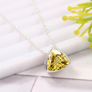 AAA Grade Flawless Ceylon Yellow Sapphire Trillion Cut Gemstone Charm Pendant, 10x10 MM 925 Sterling Silver Pendant For Her Anniversary Gift