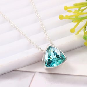 Flawless Ceylon Blue Green Parti Sapphire Trillion Cut Gemstone Charm Pendant, 10x10 MM 925 Sterling Silver Pendant For Her Anniversary Gift