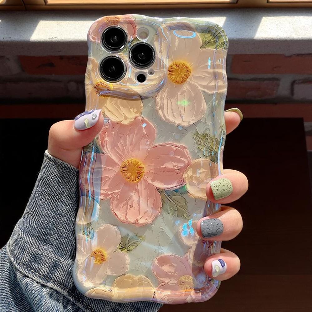 VintageBloom Art Case – Retro Floral Silicone Cover for iPhone 11 to 16 Pro Max