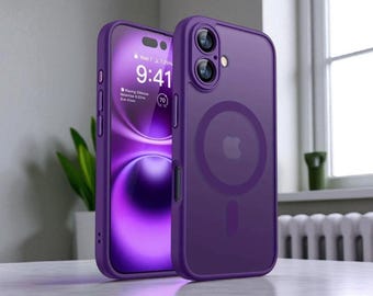 Deep Purple MagSafe iPhone Case – Shockproof Transparent Matte Cover with Magnetic Ring