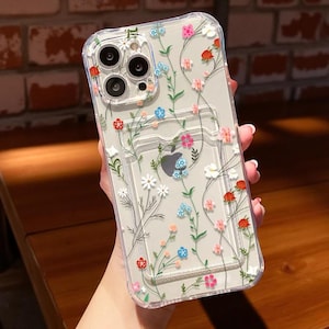 BloomPocketクリアケース – iPhone 7～16 Pro Max用花柄カードホルダーバックカバー