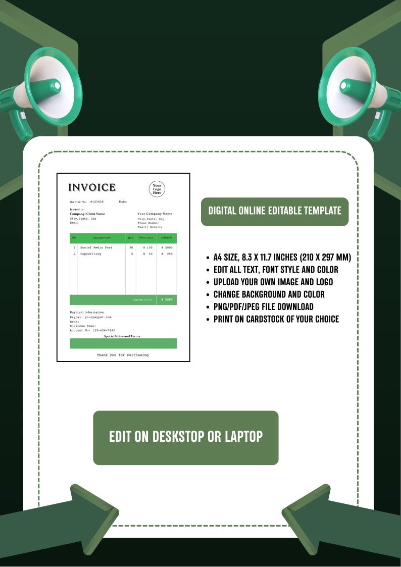 Editable Invoice Template Digital | Simple Canva Design for Busy Moms ...