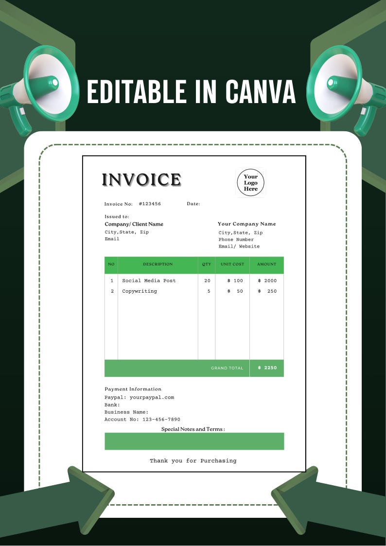 Editable Invoice Template Digital | Simple Canva Design for Busy Moms ...