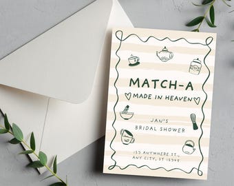 Matcha Made in Heaven Bridal Shower Invitation Template | Matcha Bridal Shower Canva Invite | Editable Tea Party Invite Printable