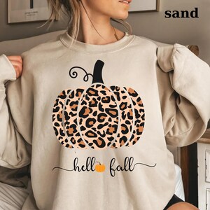 Hello Fall Sweatshirt, Leopard Pumpkin Shirt, Cheetah Pumpkin Shirt,Thanksgiving, Thankful Shirt,Fall Shirt, Hello Pumpkin,Family Matching