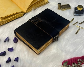 Black Leather Grimoire Journal – Handmade Deckle-Edge Diary