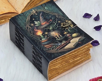 Hexenzauberbuch | Vintage handgemachtes magisches Grimoire | Abschließbares ledergebundenes Schreib- & Skizzenbuch