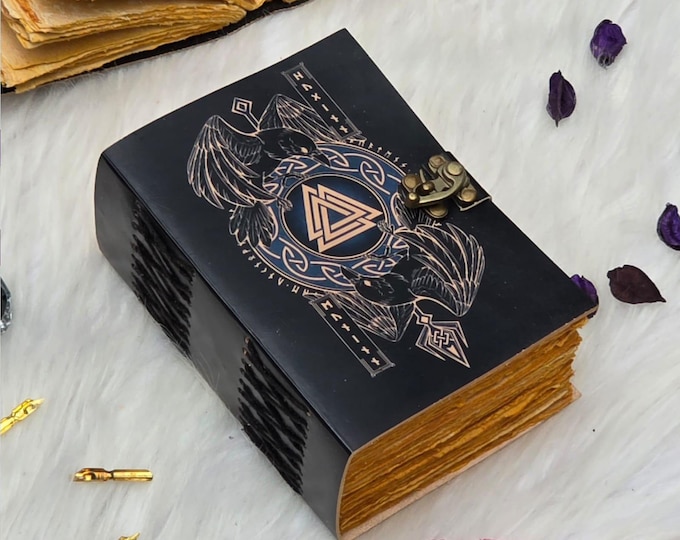 Valknut Raven Leather Journal with Lock | Norse Grimoire