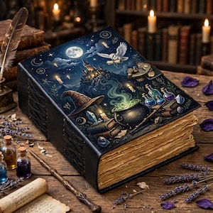 Fantasy Grimoire Journal i läder, Häxuggla-besvärjelsebok, Gotisk anteckningsbok (present till författare)