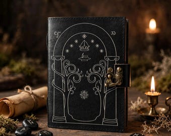 Elven Door Leather Journal, Handmade Tolkien Diary with Lock