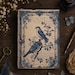 May include: A rectangular journal with a cream-colored cover featuring a blue floral border and two birds perched on a branch. The background includes cursive script text. Two small brass-colored metal studs are visible on the left side edge.
