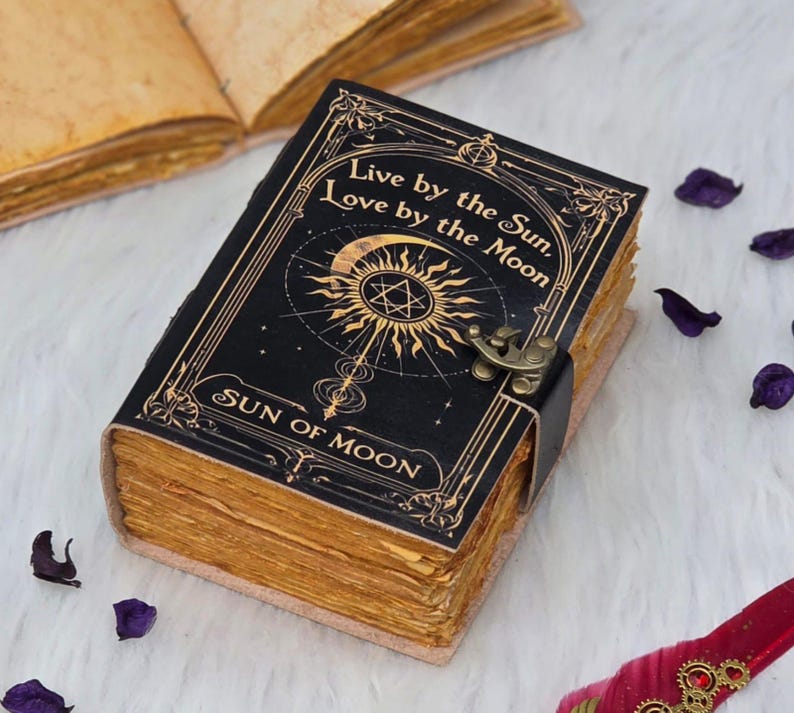 Sun & Moon Celestial Journal | Vintage Lock Diary, Wiccan Grimoire - Etsy