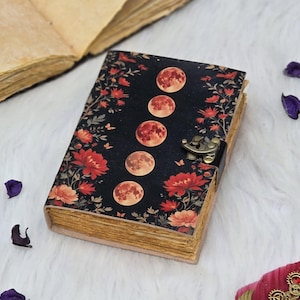 Lunar Blossom Journal | Moon Phase Lock Diary | Vintage Floral Notebook | Witchy Spellbook | Gift for Writers & Dreamers | Grimoire Journal