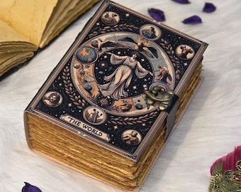 Handmade "The World" Tarot Journal | Vintage Mystic Notebook