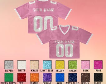 Custom Bling Crop Football Jersey,Personalized Name Number Team Shirt Summer Women Jerseys Wedding Jersey Gift, Football Jersey for Women