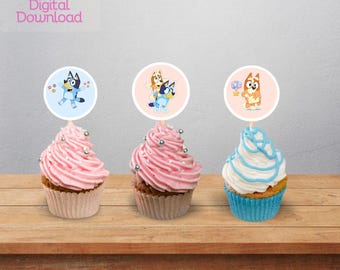 Bluey and Friends cupcake and cake toppers, 24 designs