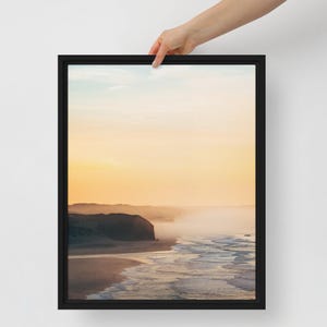 Küsten Sonnenuntergang Gelassenheit gerahmte Leinwand Strand Landschaft Fotografie, Sonnenuntergang Ozean Wand Kunst, Küsten Wohnkultur, Meerlandschaft Leinwanddruck