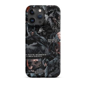 May include: Black and white phone case featuring a collage of Batman comic book panels. The design includes images of Batman in various poses, speech bubbles, and text that reads "DO NO HARM, BUT TAKE NO SHIT".