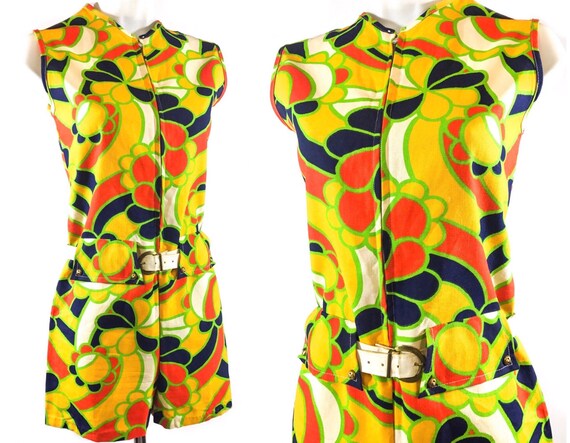 1960s Psychedelic Romper Short Jumpsuit