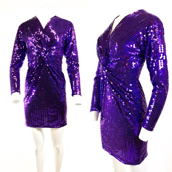purple sequin cocktail dress
