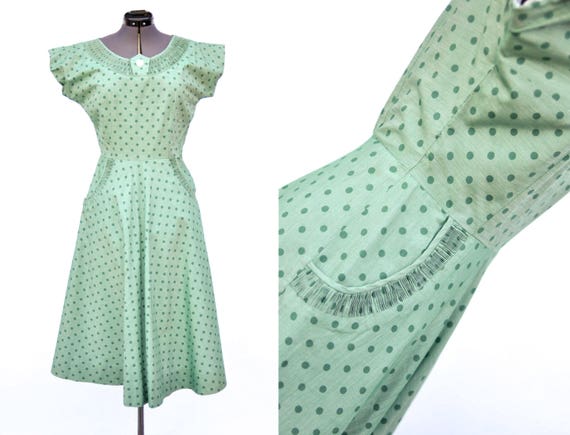 1950s Apple Green Polka Dot Vintage Day Dress VLV