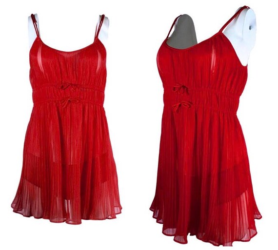 Red Nylon Vanity Fair Babydoll Nightie Set Vanity