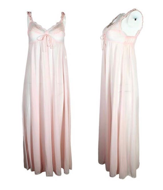 Vintage Pink Long Olga Nightgown Lace Detail